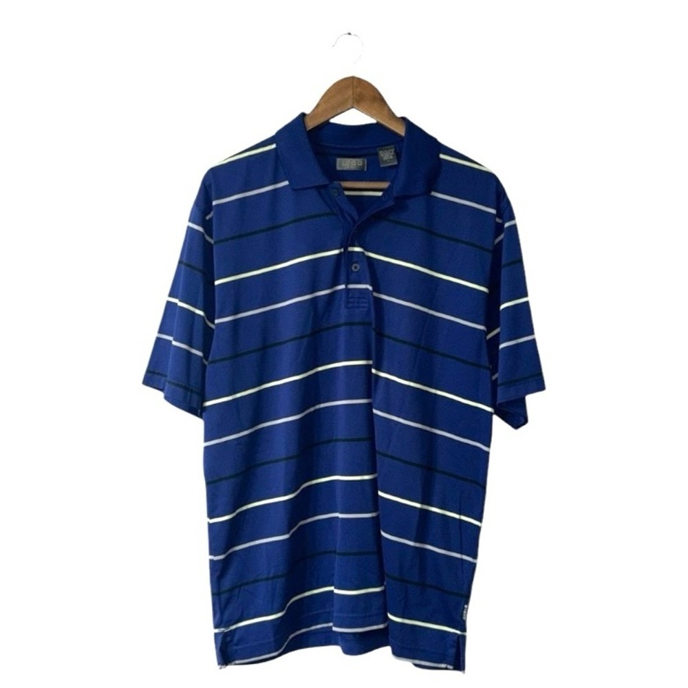IZOD Golf Blue Stripe Polo Short Sleeve Shirt Summer Lightweight Men Size Large